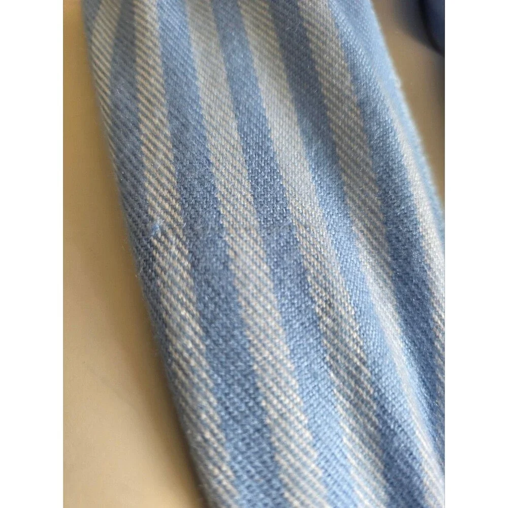 Cashmere Scarf Light Blue & White Checkered Stripe Krama 70' Including Fringe